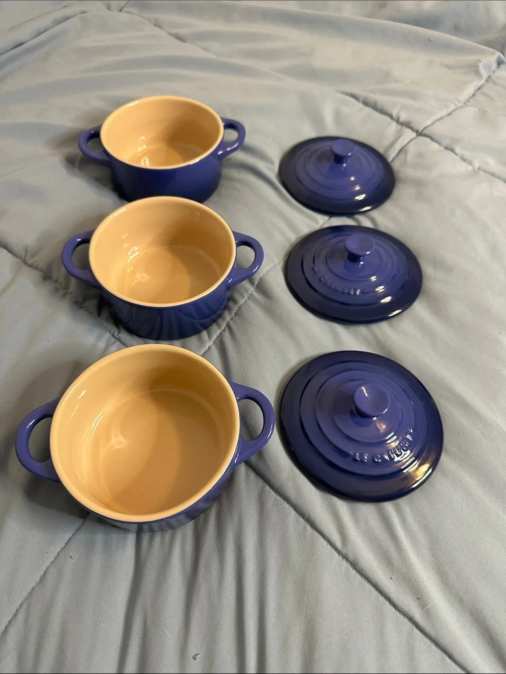 Le Creuset Blue Mini Cocotte Set - 3 Small Covered Casseroles